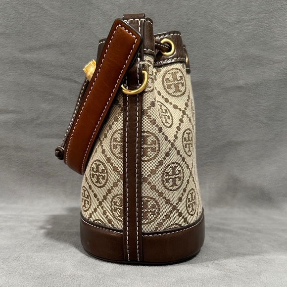 Tory Burch Hazelnut/Chocolate Mini T Monogram Jacquard Bucket Bag - Picture 5 of 14